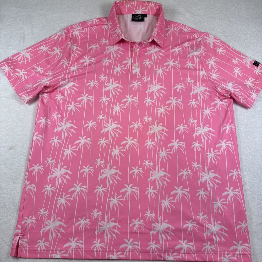 Sunday Swagger Polo Shirt Mens XL Pink Palm Tree Print Golf Stretch Performance